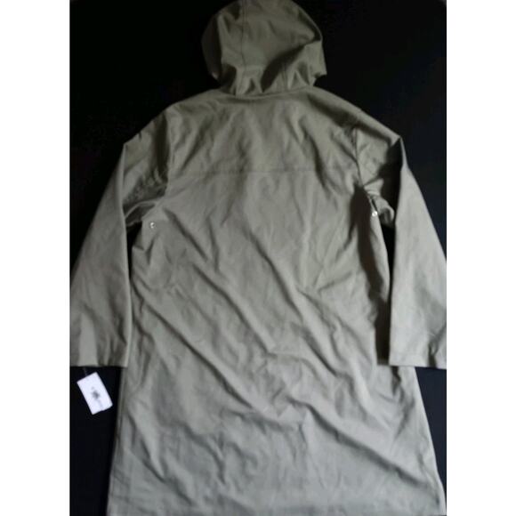 Bernardo Long Hooded Raincoat Olive Green Womens M Minimalist - Picture 5 of 12